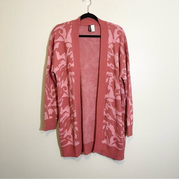 H&M Divided Camouflage Open Front Long Sleeve Ribbed Trim Cardigan Sweater Large - Picture 1 of 13